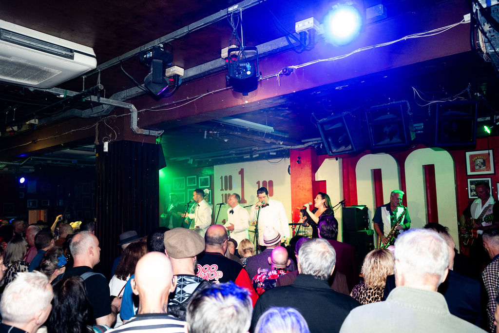 Doo Wop Explosion performing live harmonies UK stage